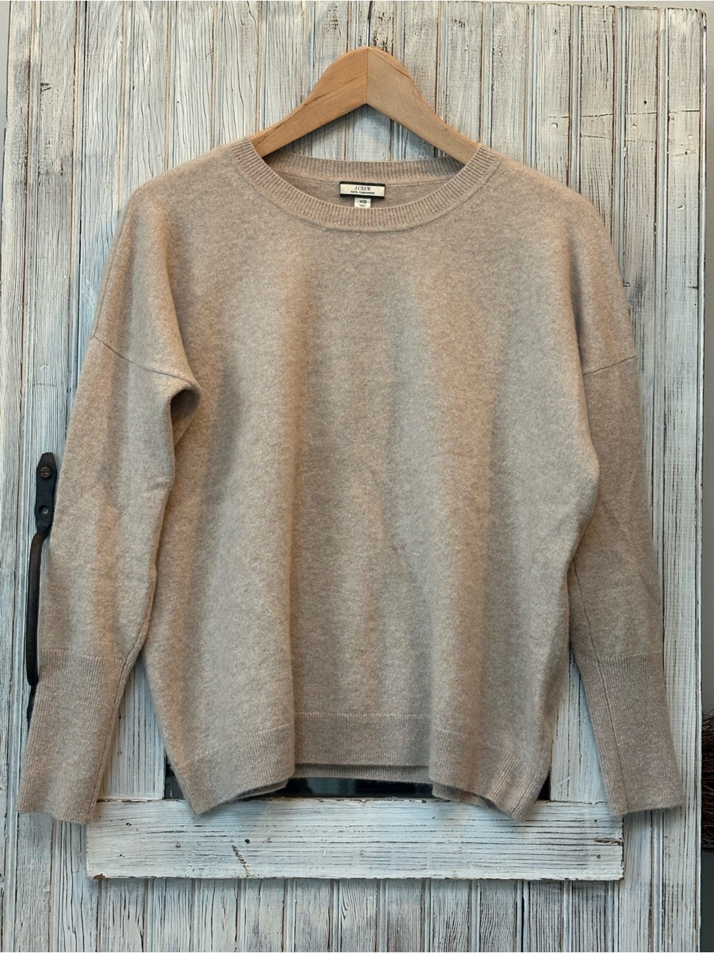 J. Crew 100% Cashmere Crewneck Sweater in Oatmeal Beige Size XS EUC